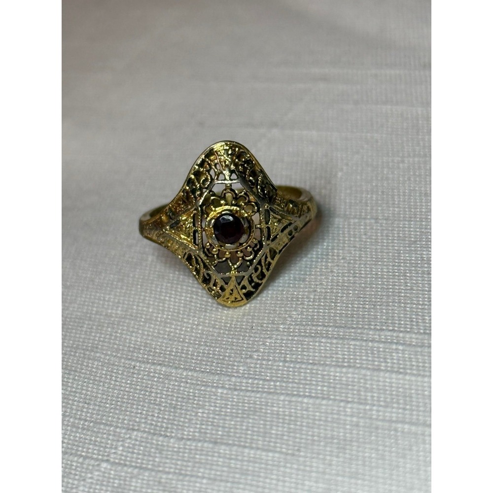 Size 7 Ruby & Gold Electroplated Filigree Ring